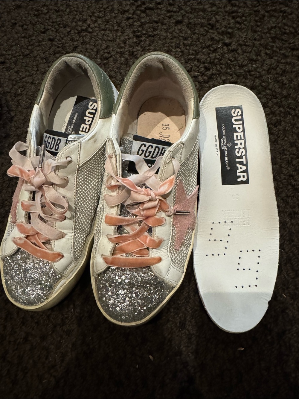 GGDB Superstar Women's Glitter Toe Pink Star Sneakers (runs small)